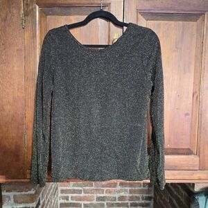 Metallic Gold Black Chevron Long Sleeve V Back Shirt - Medium